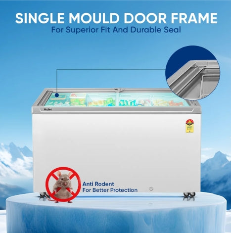 Haier HFC‑400GM5 – 400 L Flat Glass‑Top Chest Freezer
