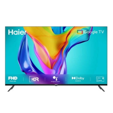 Haier TV with colorful display on a white background