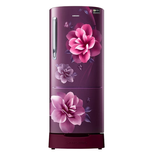 Samsung 183 L, 3 Star, Digital Inverter, Direct-Cool Single Door Refrigerator (RR20C1823CR/HL, Red, Camellia Purple, Base Stand Drawer)
