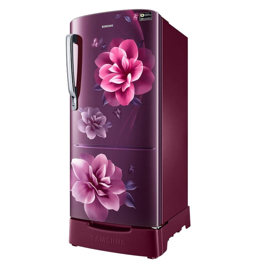 Samsung 183 L, 3 Star, Digital Inverter, Direct-Cool Single Door Refrigerator (RR20C1823CR/HL, Red, Camellia Purple, Base Stand Drawer)