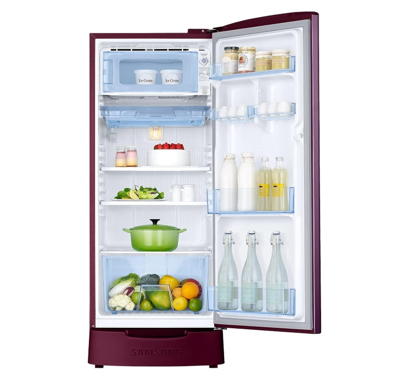 Samsung 183 L, 3 Star, Digital Inverter, Direct-Cool Single Door Refrigerator (RR20C1823CR/HL, Red, Camellia Purple, Base Stand Drawer)