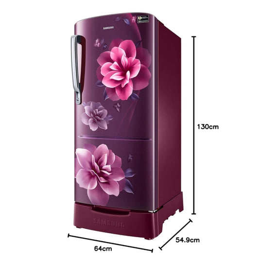 Samsung 183 L, 3 Star, Digital Inverter, Direct-Cool Single Door Refrigerator (RR20C1823CR/HL, Red, Camellia Purple, Base Stand Drawer)