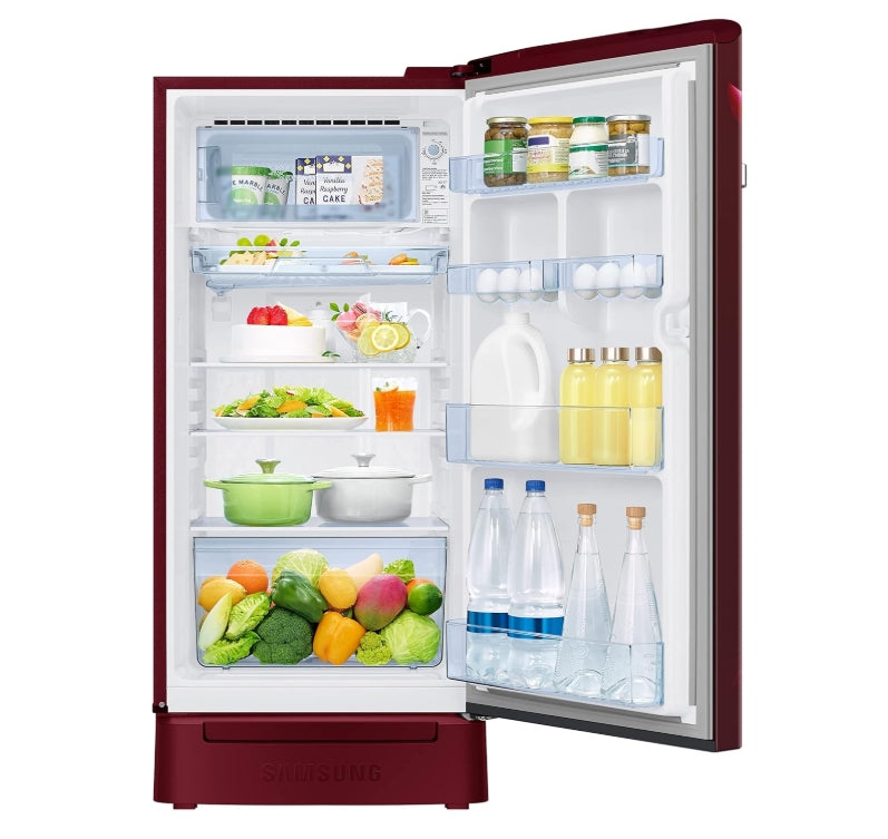 Samsung 189L 5 Star Inverter Direct-Cool Single Door Refrigerator Appliance (RR21C2H25RZ/HL,Midnight Blossom Red) Base Stand Drawer