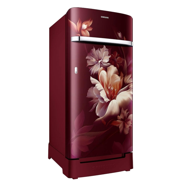 Samsung 189L 5 Star Inverter Direct-Cool Single Door Refrigerator Appliance (RR21C2H25RZ/HL,Midnight Blossom Red) Base Stand Drawer