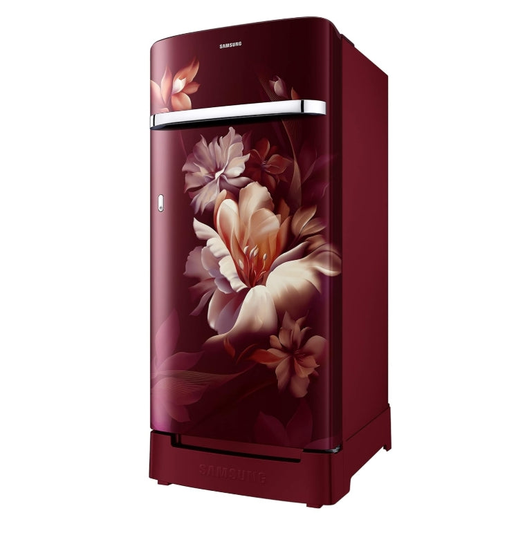 Samsung 189L 5 Star Inverter Direct-Cool Single Door Refrigerator Appliance (RR21C2H25RZ/HL,Midnight Blossom Red) Base Stand Drawer