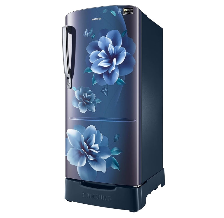 Samsung 183 L, 3 Star, Digital Inverter, Direct-Cool Single Door Refrigerator (RR20C1823CU/HL, Camellia Blue, Base Stand Drawer)