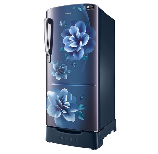 Samsung 183 L, 3 Star, Digital Inverter, Direct-Cool Single Door Refrigerator (RR20C1823CU/HL, Camellia Blue, Base Stand Drawer)