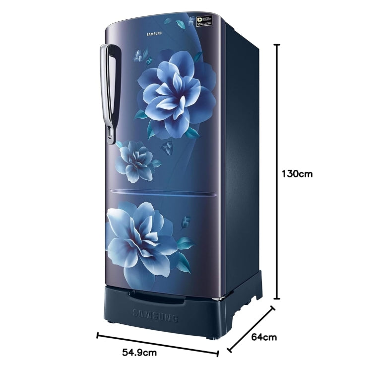 Samsung 183 L, 3 Star, Digital Inverter, Direct-Cool Single Door Refrigerator (RR20C1823CU/HL, Camellia Blue, Base Stand Drawer)