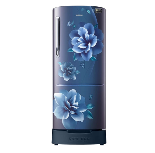 Samsung 183 L, 3 Star, Digital Inverter, Direct-Cool Single Door Refrigerator (RR20C1823CU/HL, Camellia Blue, Base Stand Drawer)