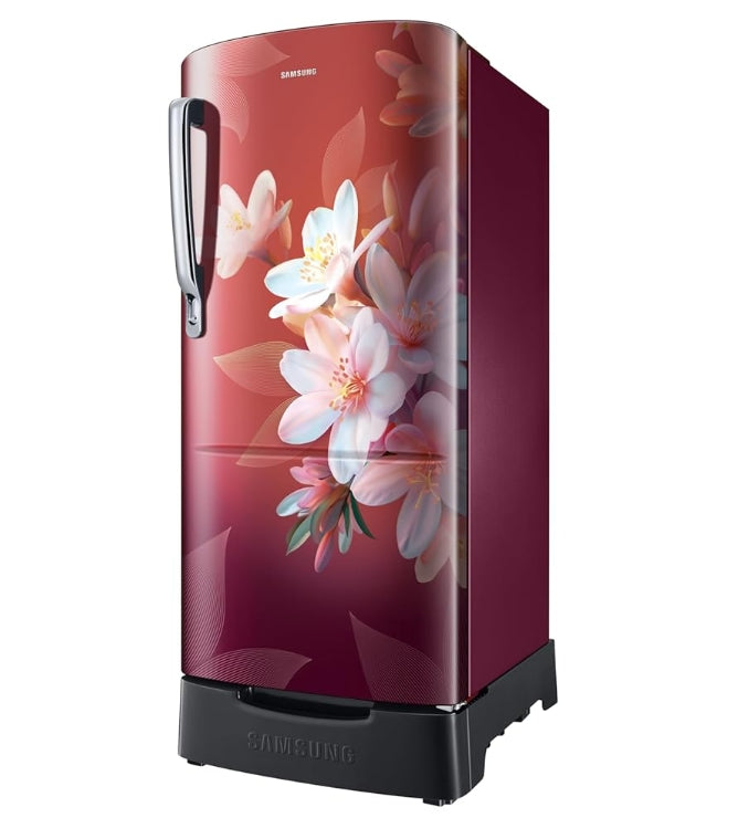 Samsung 183 L, 3 Star, Digital Inverter, Direct-Cool Single Door Refrigerator (RR20F1823WR/HL, Wild Lily Red, Base Stand Drawer)