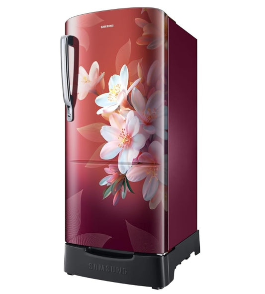 Samsung 183 L, 3 Star, Digital Inverter, Direct-Cool Single Door Refrigerator (RR20F1823WR/HL, Wild Lily Red, Base Stand Drawer)
