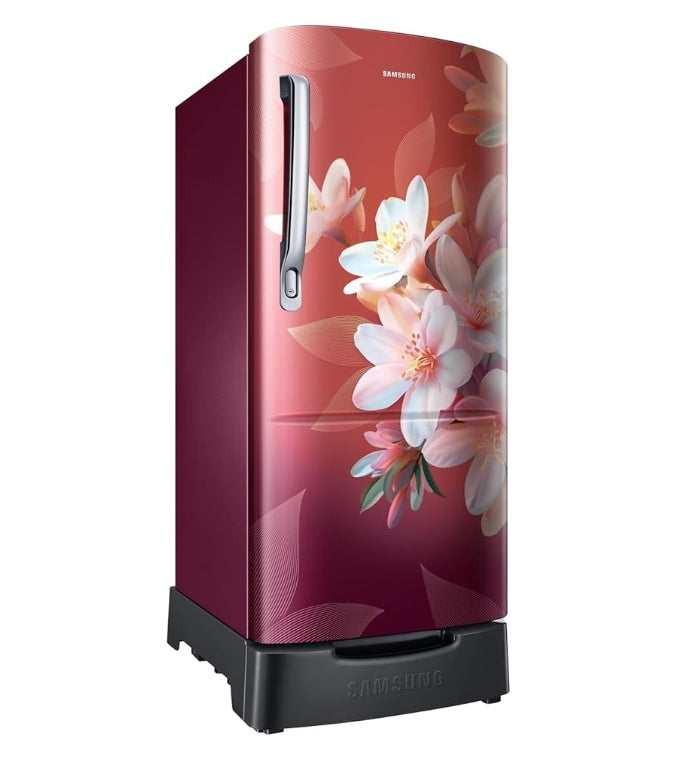 Samsung 183 L, 3 Star, Digital Inverter, Direct-Cool Single Door Refrigerator (RR20F1823WR/HL, Wild Lily Red, Base Stand Drawer)