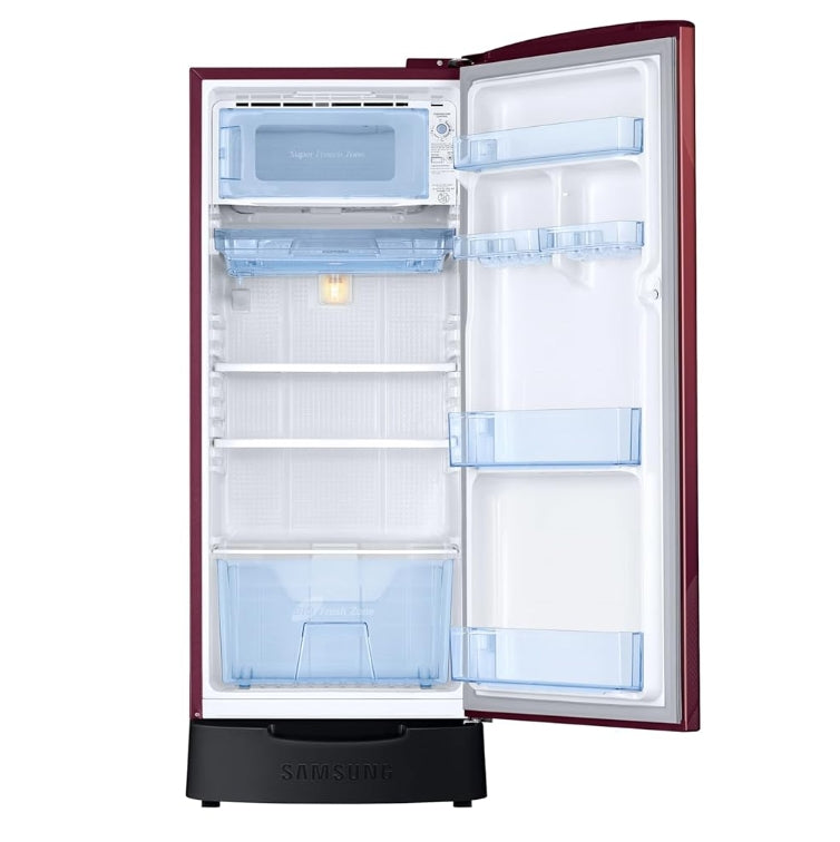 Samsung 183 L, 3 Star, Digital Inverter, Direct-Cool Single Door Refrigerator (RR20F1823WR/HL, Wild Lily Red, Base Stand Drawer)