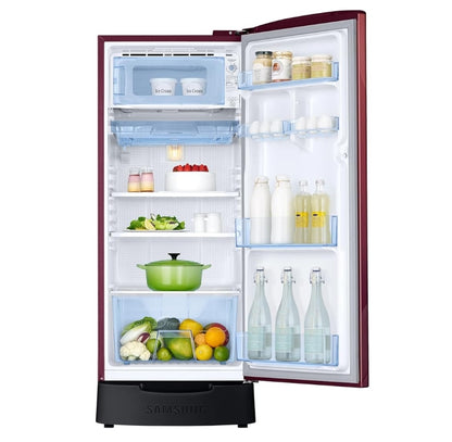 Samsung 183 L, 3 Star, Digital Inverter, Direct-Cool Single Door Refrigerator (RR20F1823WR/HL, Wild Lily Red, Base Stand Drawer)