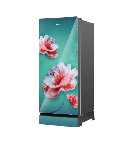 Haier 190L 5 Star Flocean Green Glass Single Door Refrigerator, Base Drawer, Inverter Compressor