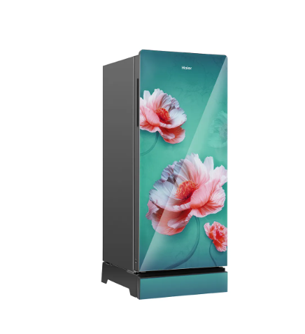 Haier 190L 5 Star Flocean Green Glass Single Door Refrigerator, Base Drawer, Inverter Compressor