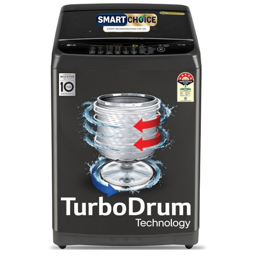 LG Smart Choice, 9 Kg, 5 Star, Smart Inverter Technology, Turbodrum, Fully Automatic Top Load Washing Machine (T90AJMB1Z, Jetspray+, Turbowash, Auto Tub Clean after every wash cycle, Middle Black)
