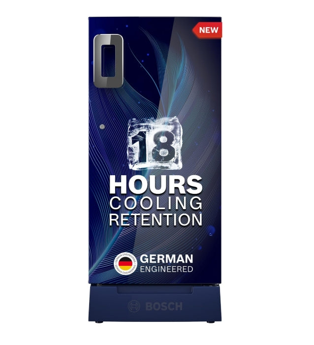BOSCH 187L, 4 Star, Single Door Refrigerator with Industry's largest base drawer, vegetable box* & Beverage space (CST18B34PI, Feather blue) 18 Hr Cooling Retention, 2.5x Cooling, inverter compressor
