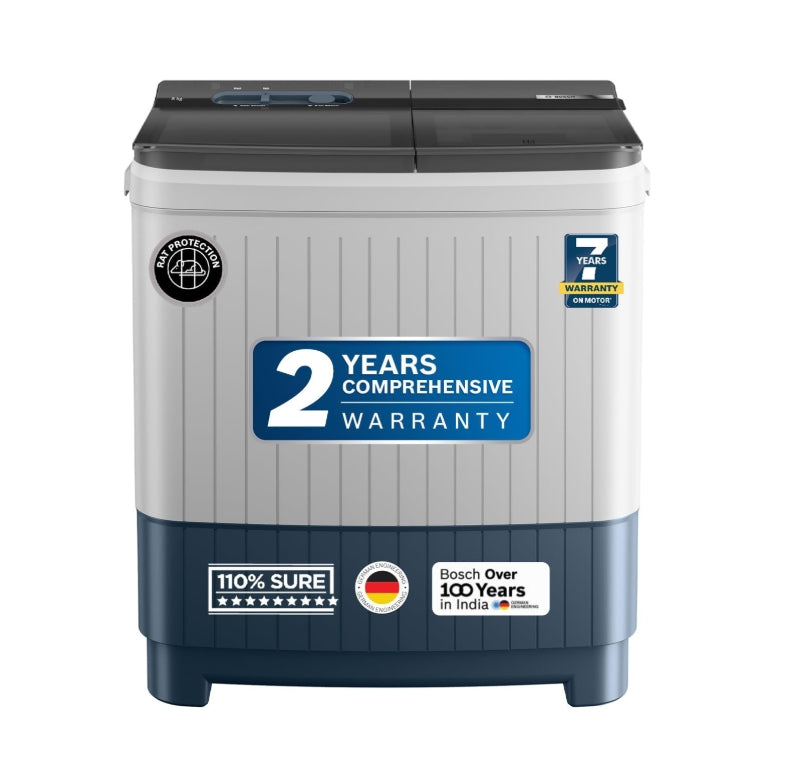 Bosch 8 kg 5 Star Semi-Automatic Top Loading Washing Machine (2025 Model, WJP802P0IN, 3 Wash Programs, Anti-Rust Body, 1300 RPM Spin Speed, White, 2 Years Comprehensive Warranty)
