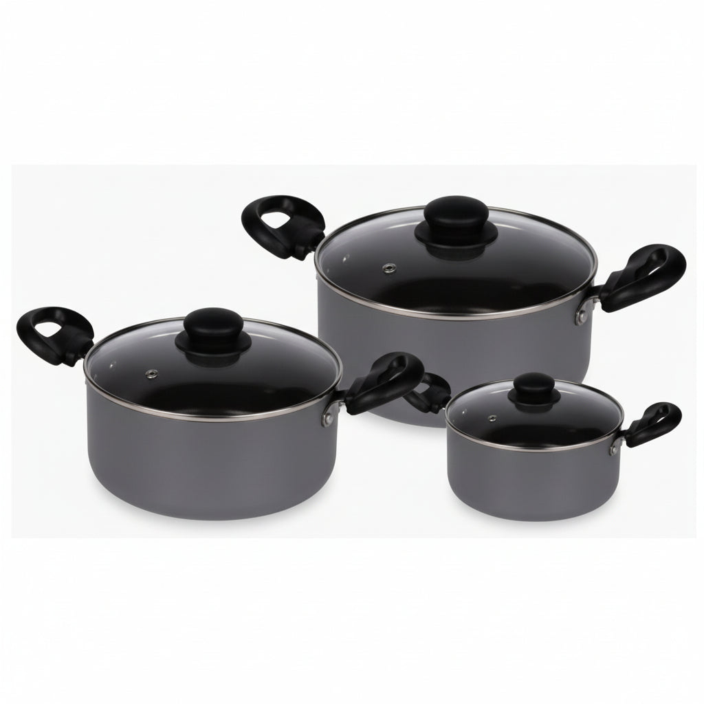 Pigeon Casserole 6-Piece Set (2.9L, 3.8L, 4.8L) – Non-Stick Aluminium with Glass Lids