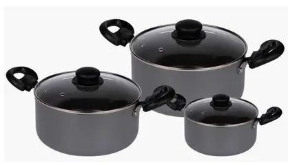 Pigeon Casserole 6-Piece Set (2.9L, 3.8L, 4.8L) – Non-Stick Aluminium with Glass Lids