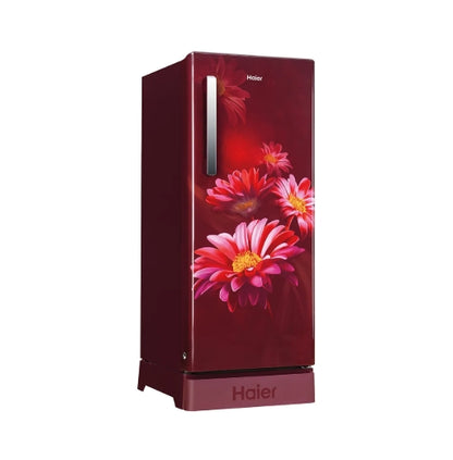 Haier 190 L 5 Star Direct Cool Single Door Refrigerator  Base Stand Drawer | Red Hilton Finish | Model: HRD-2115PRH-N