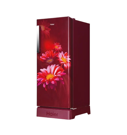 Haier 190 L 5 Star Direct Cool Single Door Refrigerator  Base Stand Drawer | Red Hilton Finish | Model: HRD-2115PRH-N