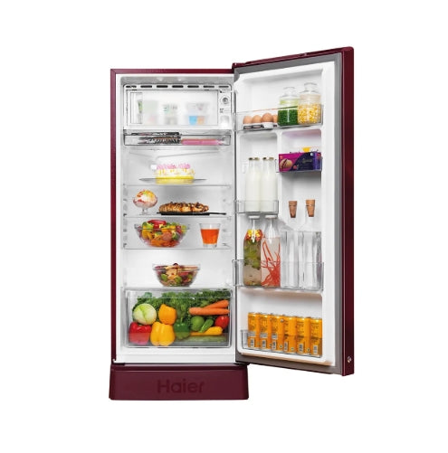 Haier 190 L 5 Star Direct Cool Single Door Refrigerator  Base Stand Drawer | Red Hilton Finish | Model: HRD-2115PRH-N
