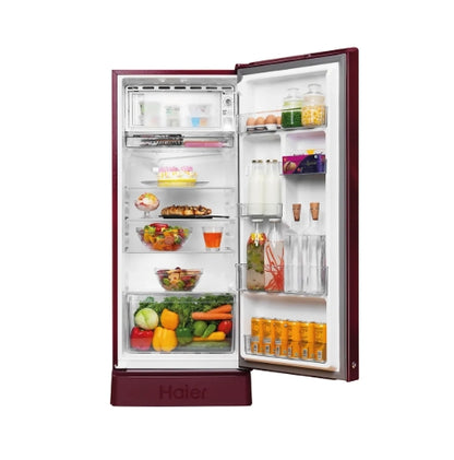 Haier 190 L 5 Star Direct Cool Single Door Refrigerator  Base Stand Drawer | Red Hilton Finish | Model: HRD-2115PRH-N