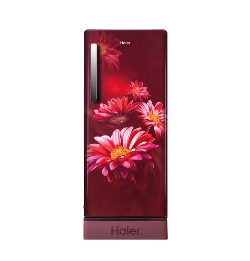 Haier 190 L 5 Star Direct Cool Single Door Refrigerator  Base Stand Drawer | Red Hilton Finish | Model: HRD-2115PRH-N