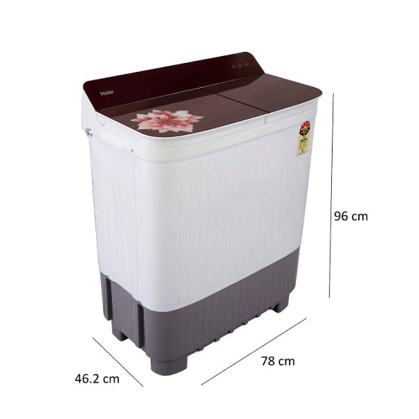 Haier 7.5 Kg Semi-Automatic Washing Machine With Toughened Glass (HTW75-178BK)
