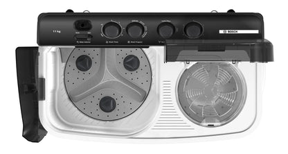 Bosch Series 2 11 kg Semi-Automatic Top Load Washing Machine (WJZ115W0IN, White & Black) - Powerful Wash, Fast Dry