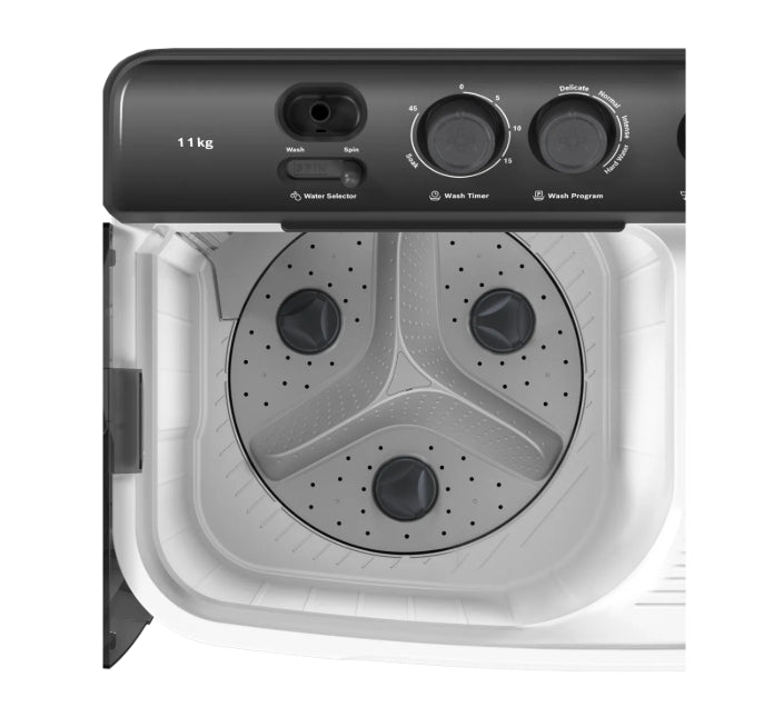 Bosch Series 2 11 kg Semi-Automatic Top Load Washing Machine (WJZ115W0IN, White & Black) - Powerful Wash, Fast Dry