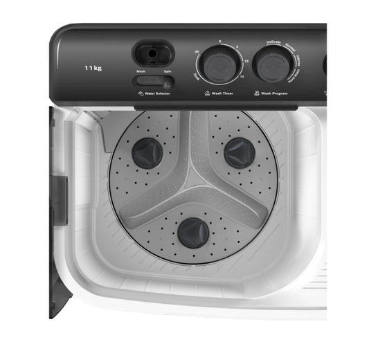 Bosch Series 2 11 kg Semi-Automatic Top Load Washing Machine (WJZ115W0IN, White & Black) - Powerful Wash, Fast Dry