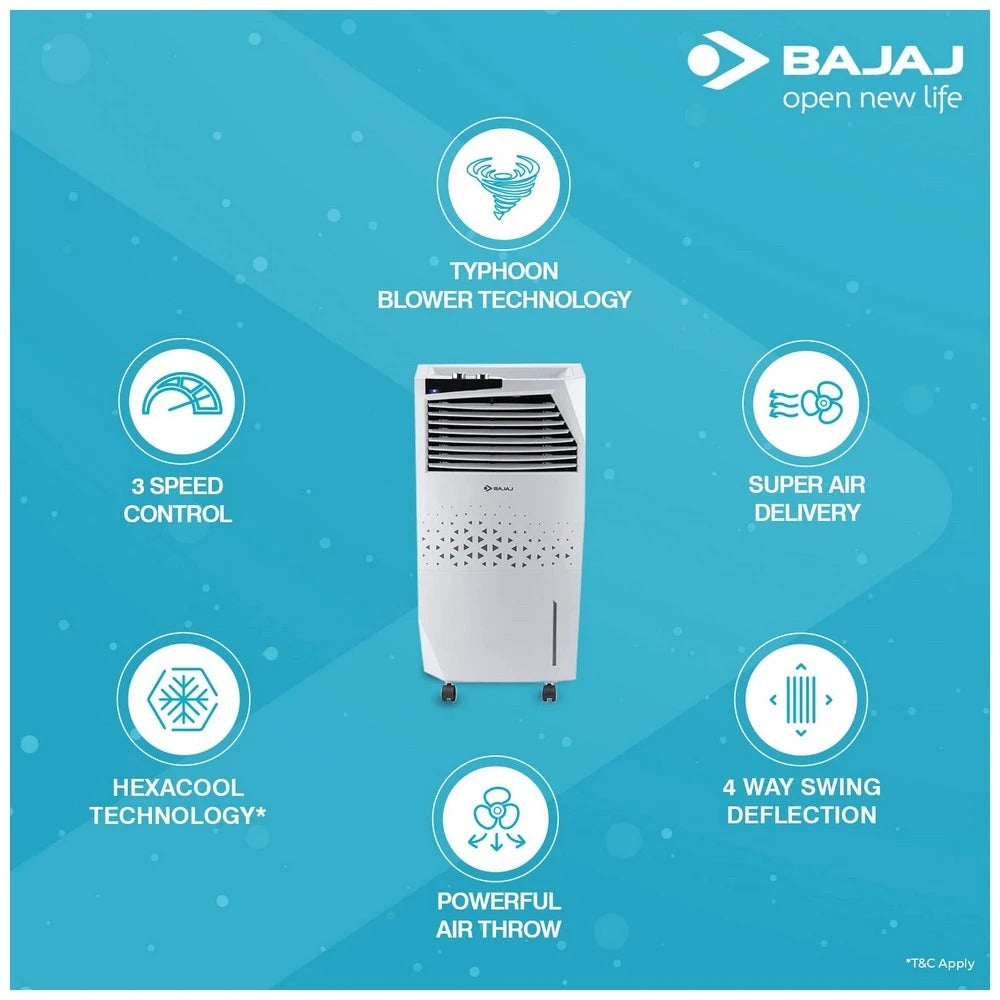 Bajaj Shield Series Skive Nios 36L Tower Air Cooler – DuraMarine PRO Pump, Anti-Bacterial Hexacool, 100 Ft Air Throw