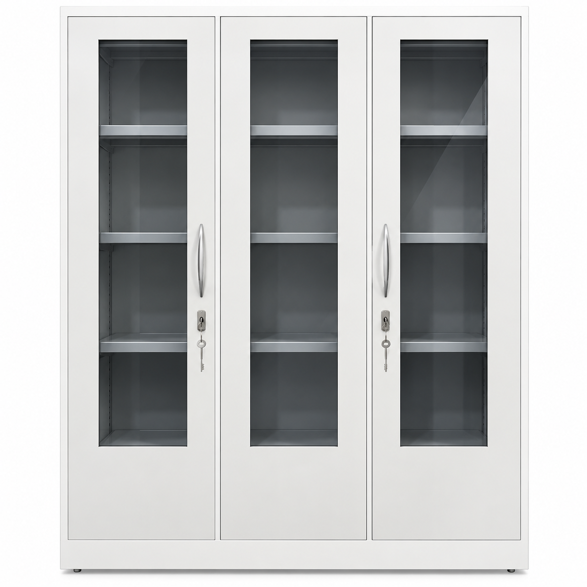 3-Face Glass Iron Almirah – White Finish