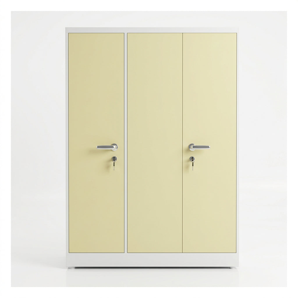 3-Face Iron Almirah – Light Cream & White Finish