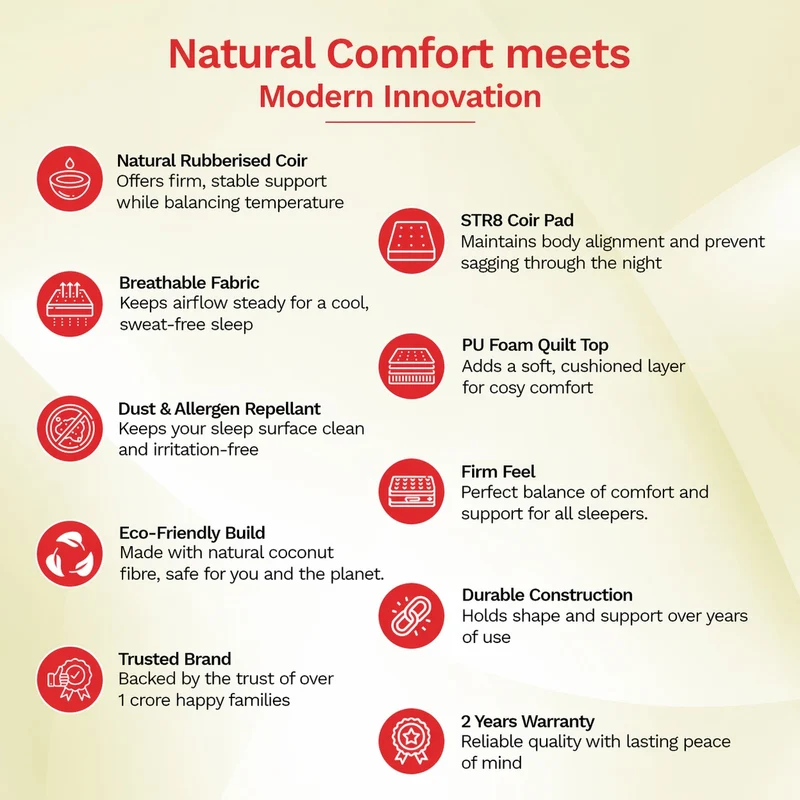 Kurlon Natural Coir Mattress Queen 5" | 78" x 66"