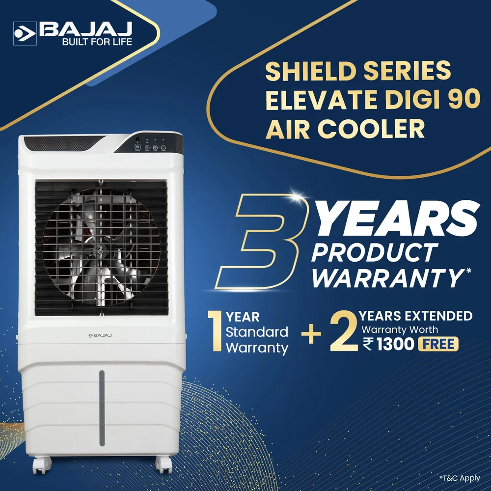 Bajaj Shield Series Elevate 96 Desert Air Cooler with 96L Tank & High Air Delivery