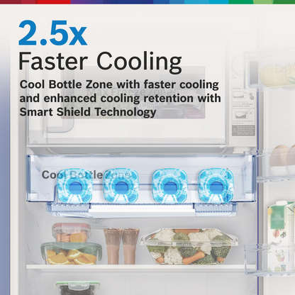 BOSCH 187L, 4 Star, Single Door Refrigerator with Industry's largest base drawer, vegetable box* & Beverage space (CST18B34PI, Feather blue) 18 Hr Cooling Retention, 2.5x Cooling, inverter compressor