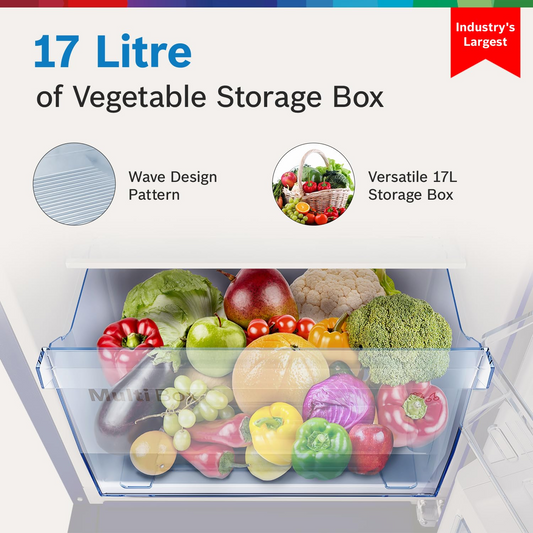 BOSCH 187L, 4 Star, Single Door Refrigerator with Industry's largest base drawer, vegetable box* & Beverage space (CST18B34PI, Feather blue) 18 Hr Cooling Retention, 2.5x Cooling, inverter compressor