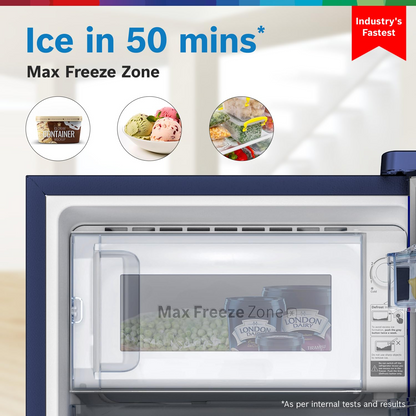 BOSCH 187L, 4 Star, Single Door Refrigerator with Industry's largest base drawer, vegetable box* & Beverage space (CST18B34PI, Feather blue) 18 Hr Cooling Retention, 2.5x Cooling, inverter compressor