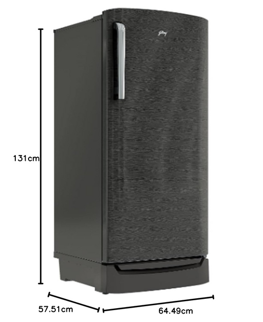 Godrej 180 L 2 Star Direct Cool Turbo Cooling Technology With Upto 24 Days farm Freshness Single Door Refrigerator With Base Drawer (RD EMARVEL 207B TDF FS ST, Fossil Steel)