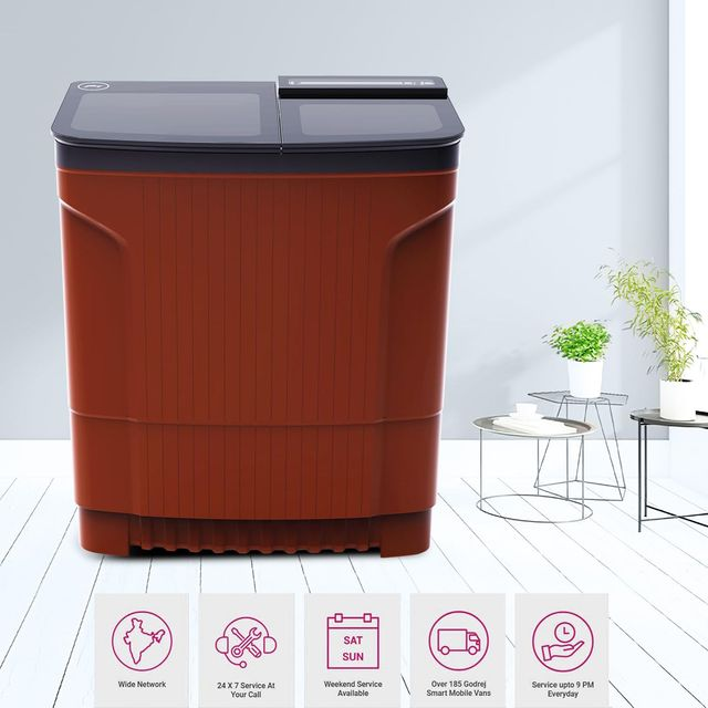 Godrej 8 kg 5 Star Semi Automatic Top Load Washing Machine  Model: WSEDGE ULT 80 5.0 DB2M CSRD | Colour: Red