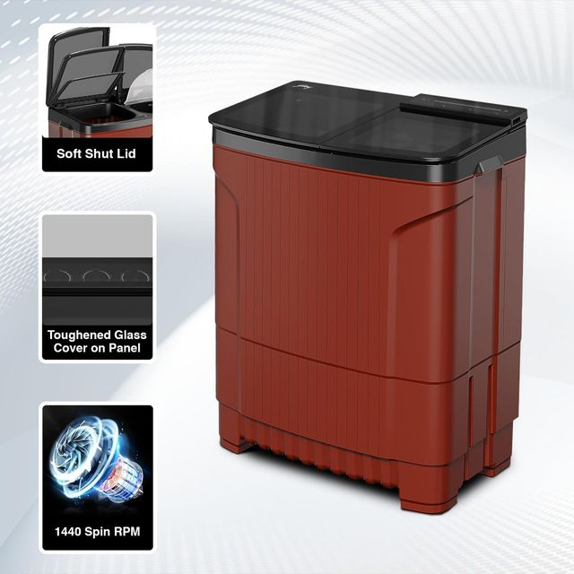 Godrej 8 kg 5 Star Semi Automatic Top Load Washing Machine  Model: WSEDGE ULT 80 5.0 DB2M CSRD | Colour: Red