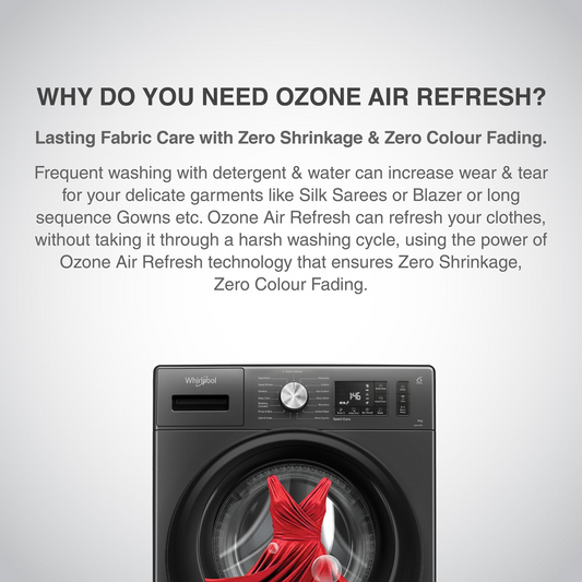 Whirlpool 9 Kg Ozone Technology 5 Star Inverter Front Load Fully Automatic Washing Machine with In-Built Heater (XO9012BYM52E, Midnight Grey, 100+ Tough Stains, 1400 RPM)