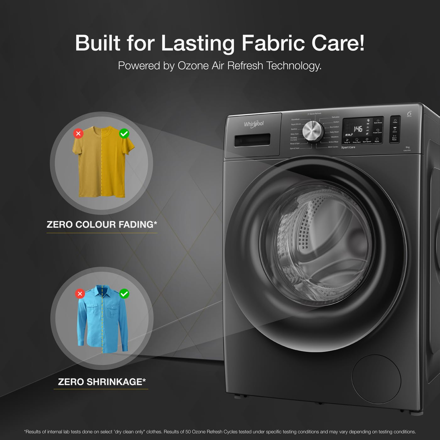 Whirlpool 9 Kg Ozone Technology 5 Star Inverter Front Load Fully Automatic Washing Machine with In-Built Heater (XO9012BYM52E, Midnight Grey, 100+ Tough Stains, 1400 RPM)