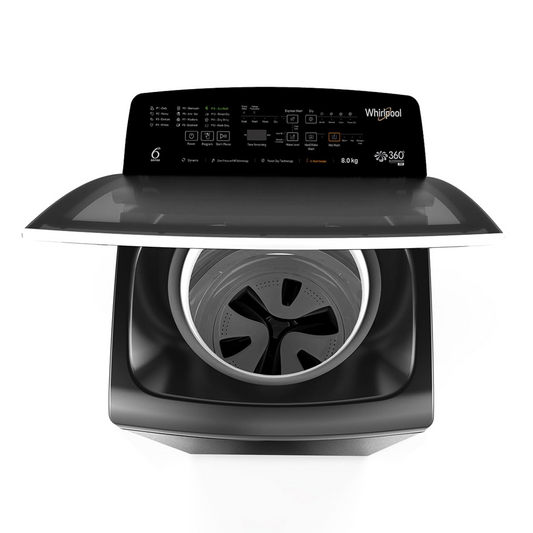 Whirlpool 8 KG 5 Star Fully Automatic Top Load Washing Machine | In-Built Heater | Soft Closing Lid | Hard Water Wash (360° BloomWash Pro, Graphite) 31670