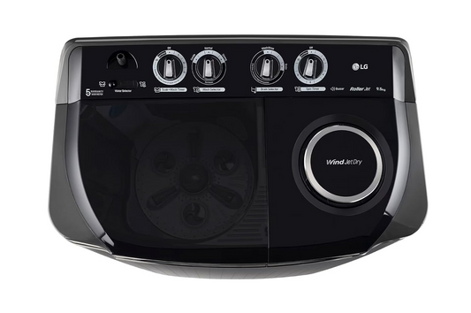 LG 9.5Kg 5 Star Semi Automatic Top Load Washing Machine,(Roller Jet Pulsator + Soak, Rat Away, Middle Black,P9555SKAZ)
