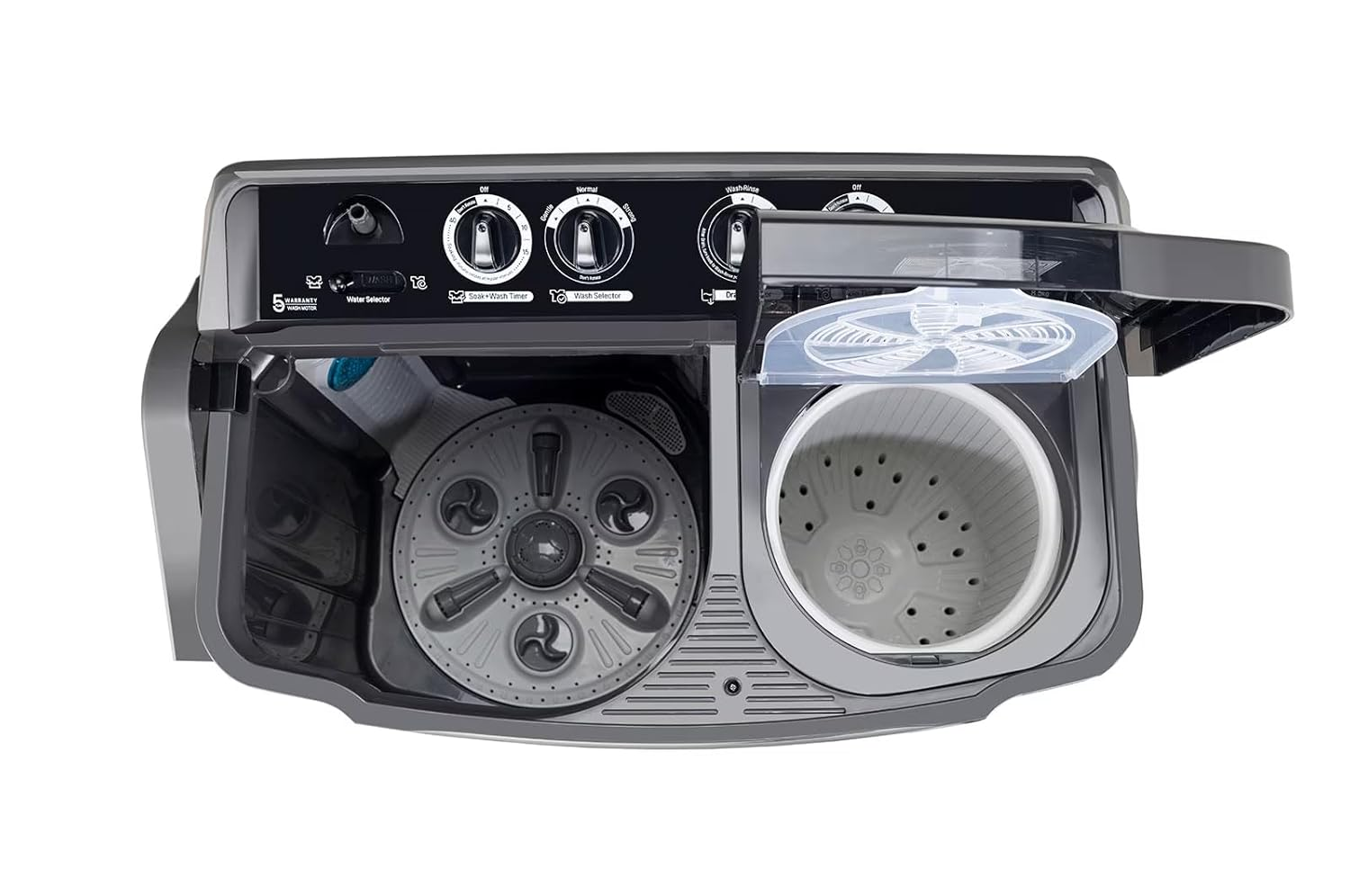 LG 9.5Kg 5 Star Semi Automatic Top Load Washing Machine,(Roller Jet Pulsator + Soak, Rat Away, Middle Black,P9555SKAZ)